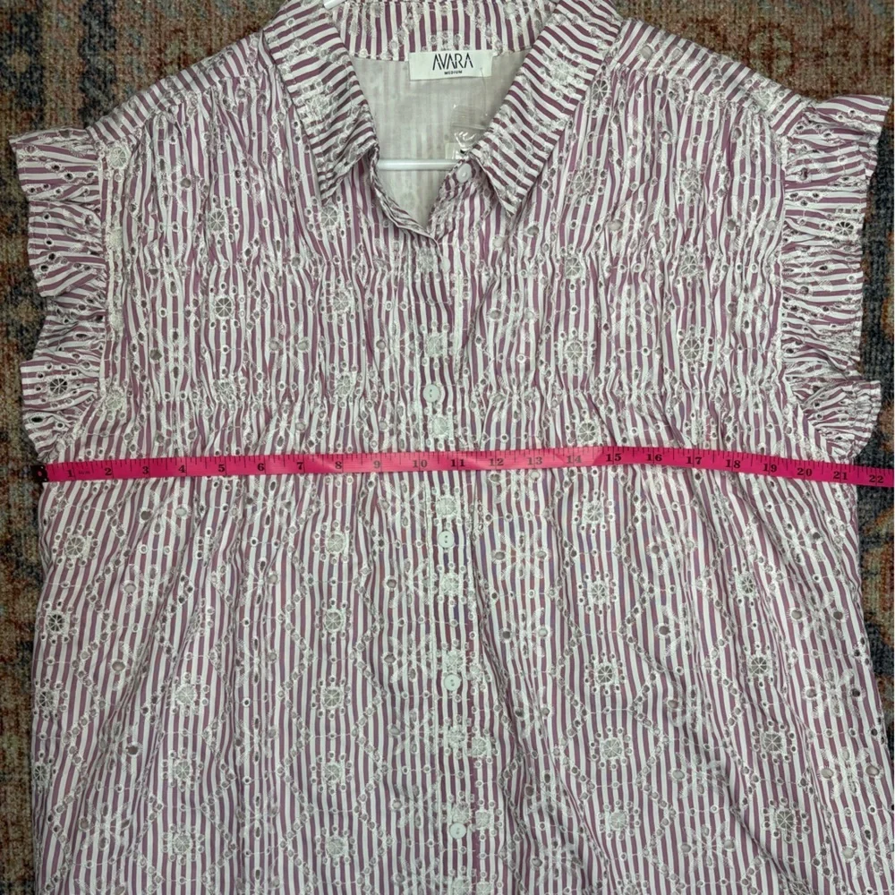 Avara Eyelet Ruffle Sleeve Purple Stripe Dress NWT - Picture 8 of 10